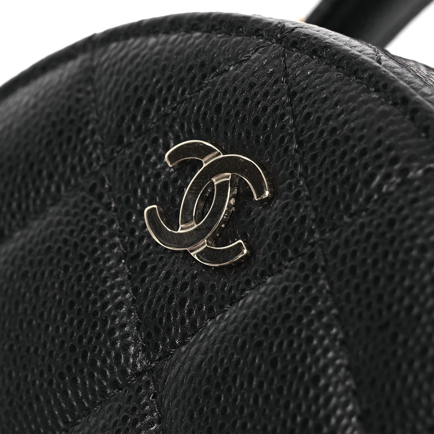 Caviar Quilted Round Top Handle Jewelry Case With Chain Black