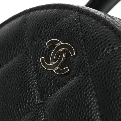 Caviar Quilted Round Top Handle Jewelry Case With Chain Black