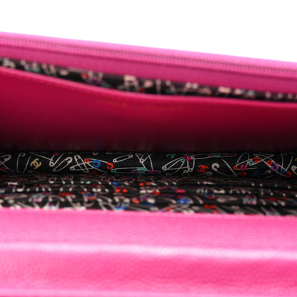 Caviar Quilted Chain Embossed CC Wallet On Chain WOC Fuchsia