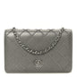 Lambskin Crystal Quilted Wallet On Chain WOC Grey