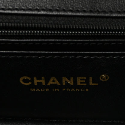 Shiny Calfskin Quilted Top Handle Box Bag Black