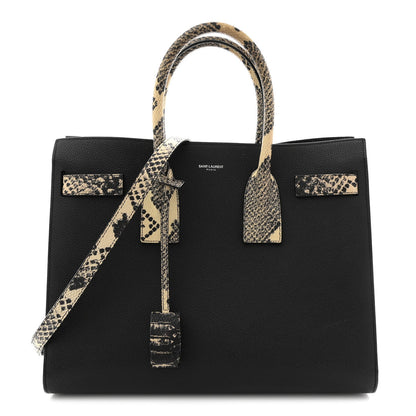 Grained Calfskin Embossed Python Small Sac De Jour Black