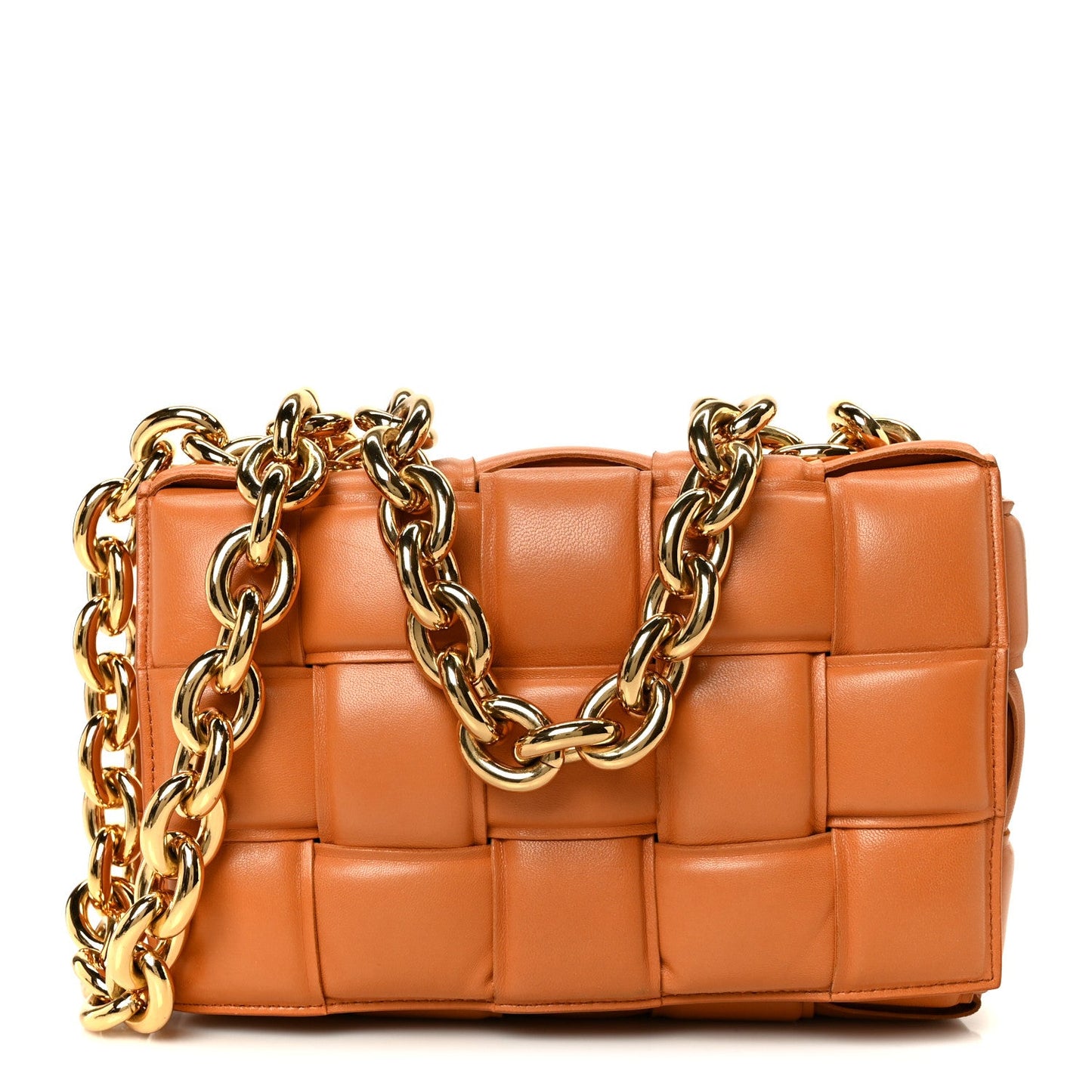 Lambskin Maxi Intreccio Padded Chain Cassette Crossbody Bag Caramel