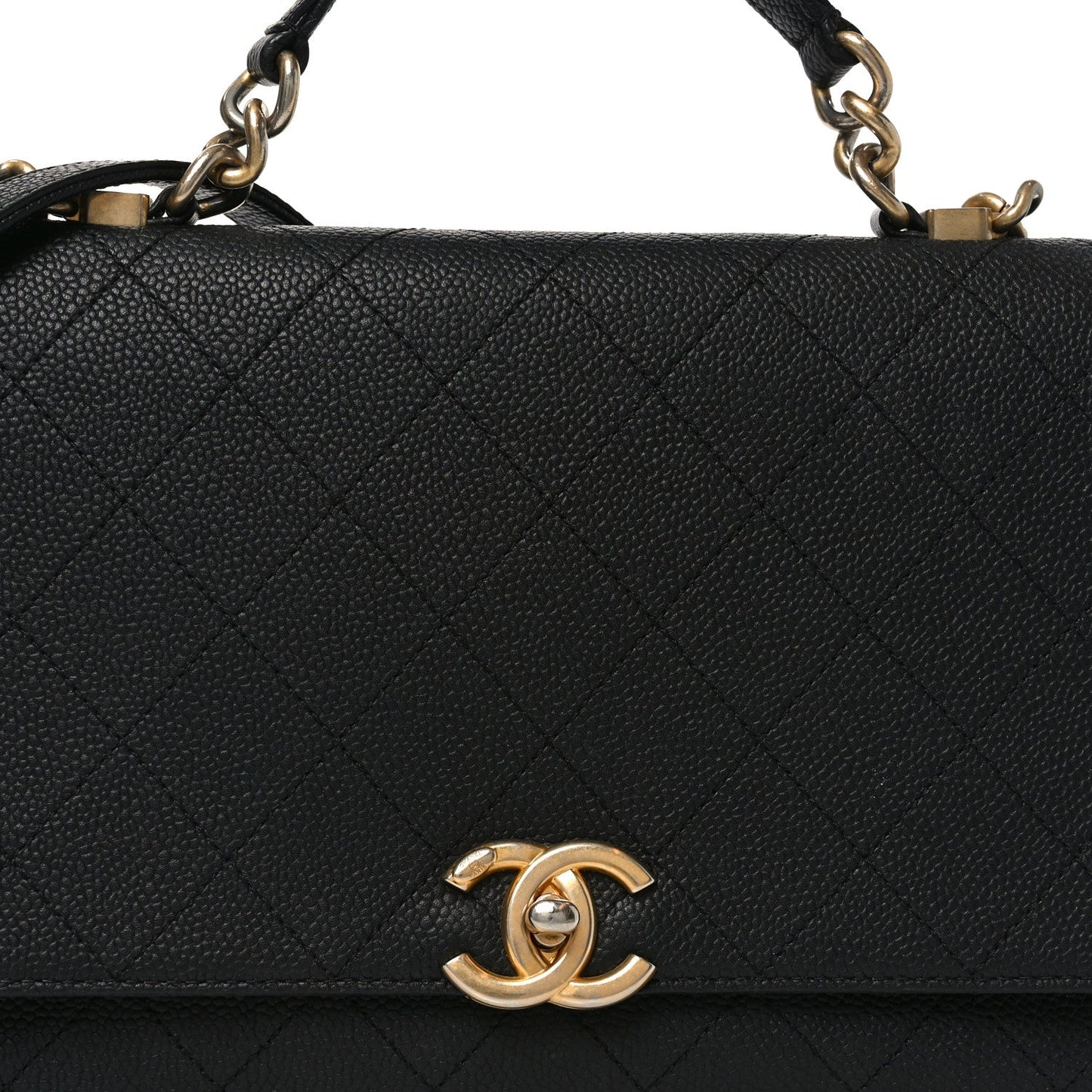 Caviar Diamond Stitched Top Handle Flap Black