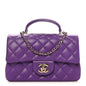 Lambskin Quilted Mini Top Handle Rectangular Flap Dark Purple