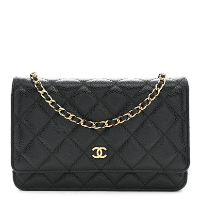 Caviar Quilted Wallet on Chain WOC Black