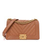 Caviar Chevron Quilted Medium Boy Flap Brown
