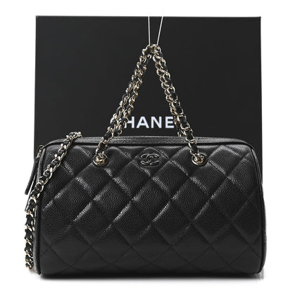 Caviar Quilted Barrel Purse With Chain  Black
