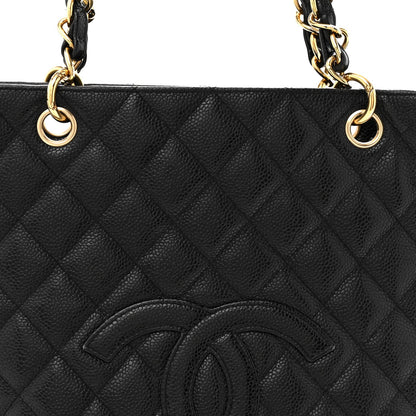 Caviar Quilted Petit Shopping Tote PST Black