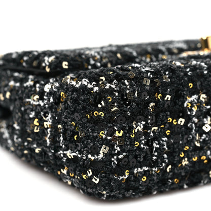 Tweed Sequin Small Single Flap Black Silvery Golden