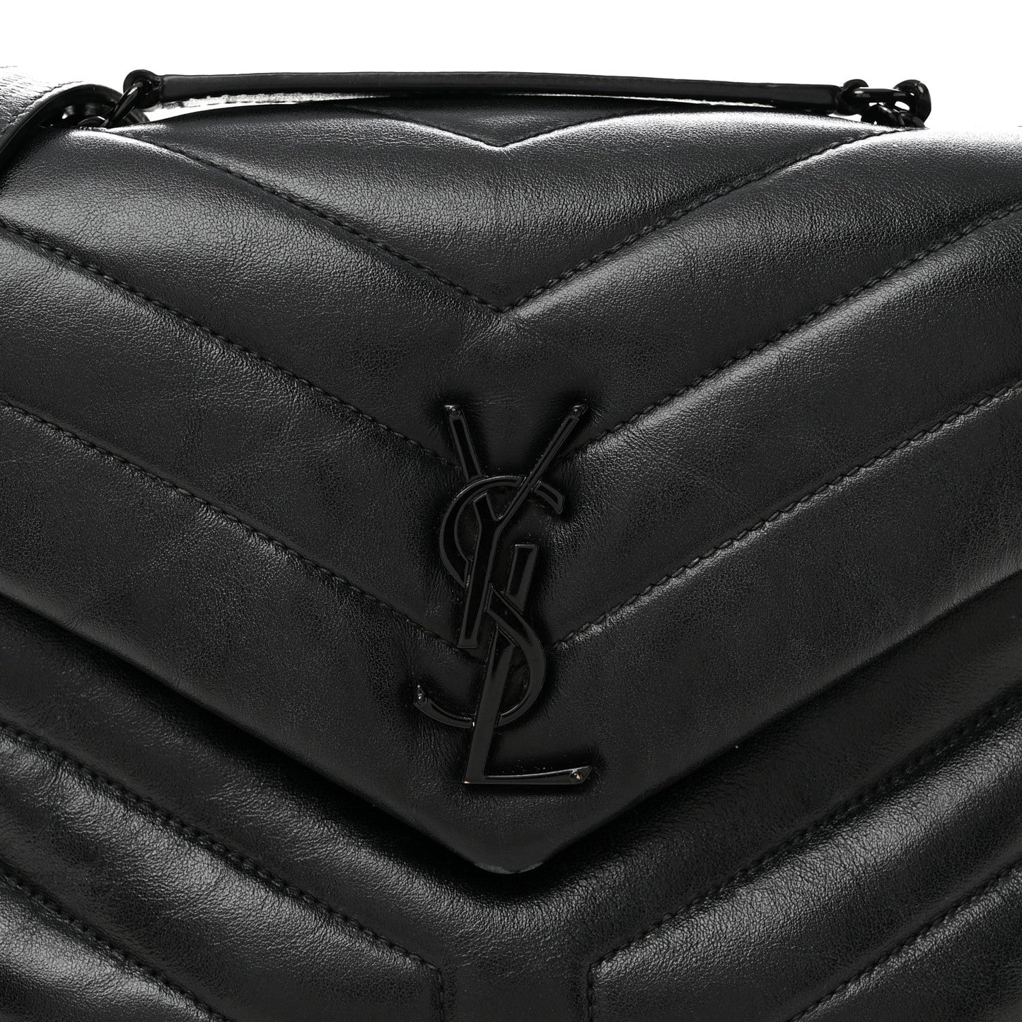 Calfskin Y Quilted Monogram Monochrome Small Loulou Chain Satchel Black