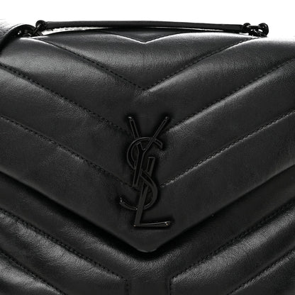 Calfskin Y Quilted Monogram Monochrome Small Loulou Chain Satchel Black