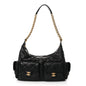 Shiny Lambskin Quilted Trendy Pockets Hobo Black