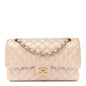 Pearly Caviar Quilted Medium Double Flap Light Beige