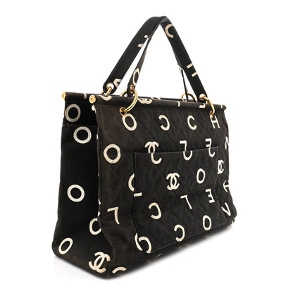 Canvas Printed Quilted Logo Tote Black White