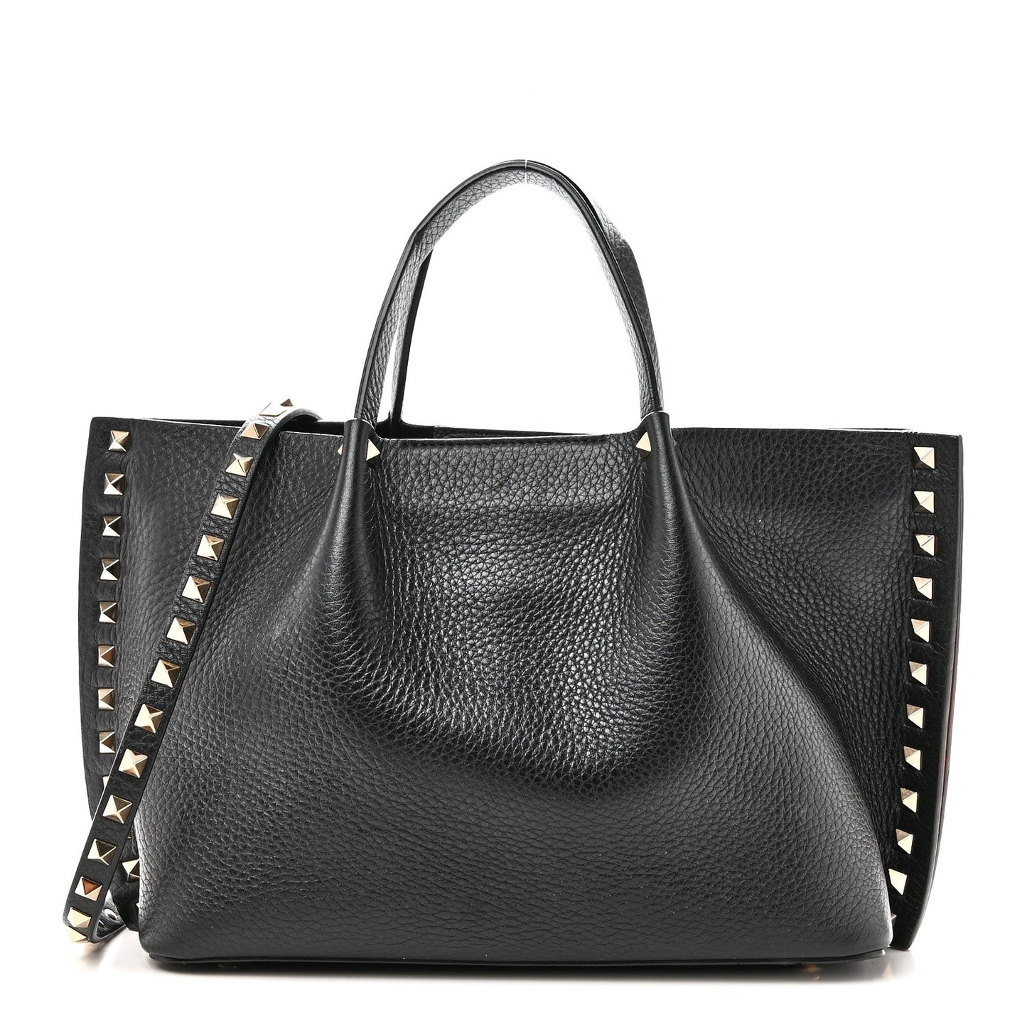 Pebbled Calfskin Small Rockstud Crossbody Tote Black