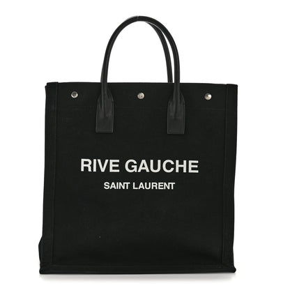 Linen Calfskin Rive Gauche North South Tote Black