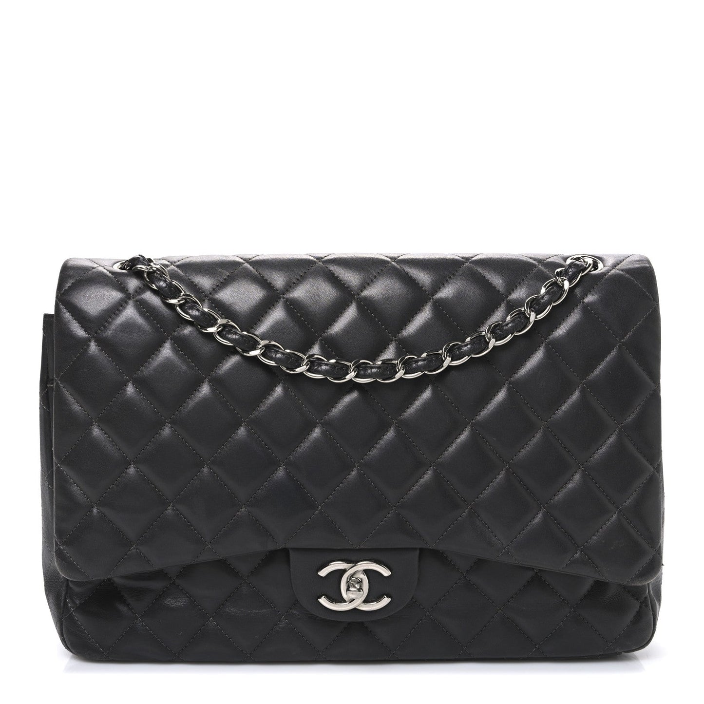 Lambskin Quilted Maxi Double Flap Dark Grey