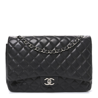 Lambskin Quilted Maxi Double Flap Dark Grey