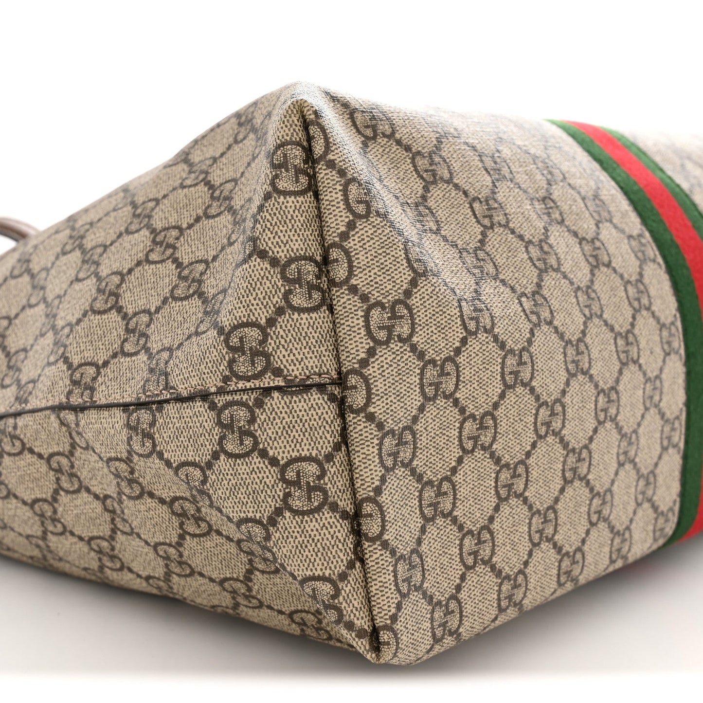 GG Supreme Monogram Textured Calfskin Web Medium Ophidia Shopping Tote Beige Ebony New Acero