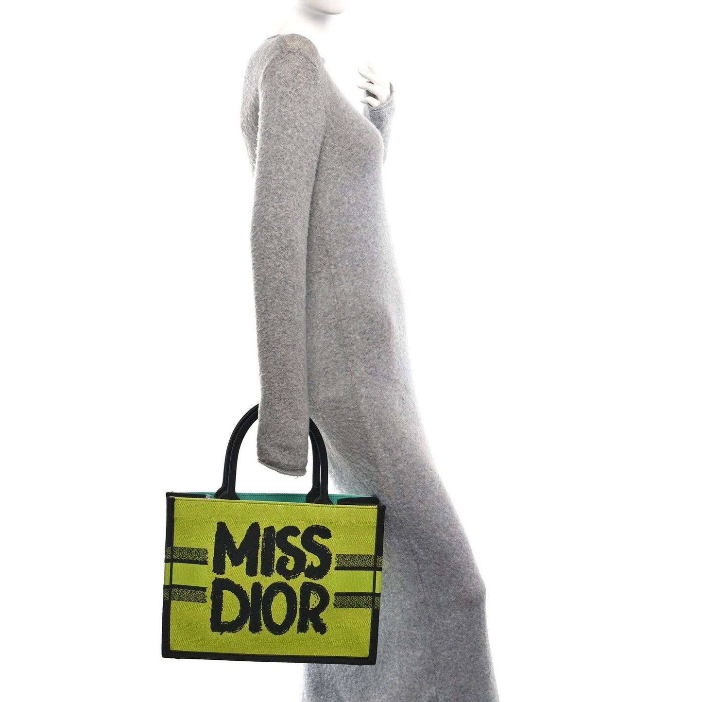 Canvas Embroidered Medium Miss Dior Graffiti Book Tote Green Blue