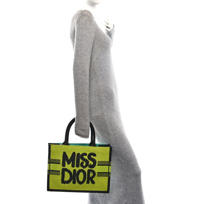 Canvas Embroidered Medium Miss Dior Graffiti Book Tote Green Blue