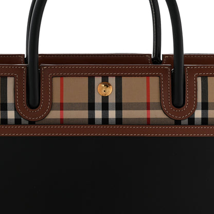 Calfskin Vintage Check Medium Two Handle Title Bag Black
