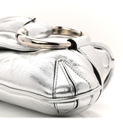 Metallic Nappa Vertical Matelasse Medium Maxi Horsebit Chain Shoulder Bag Silver