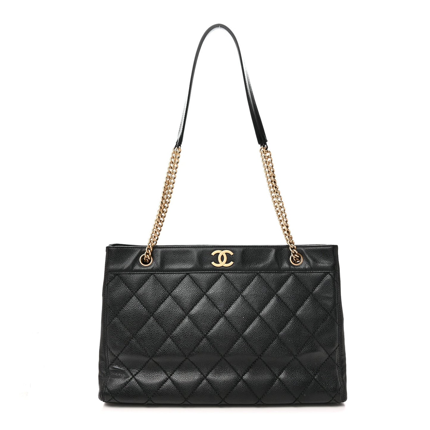 Caviar Quilted Shopping Tote Black