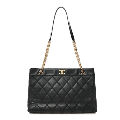 Caviar Quilted Shopping Tote Black