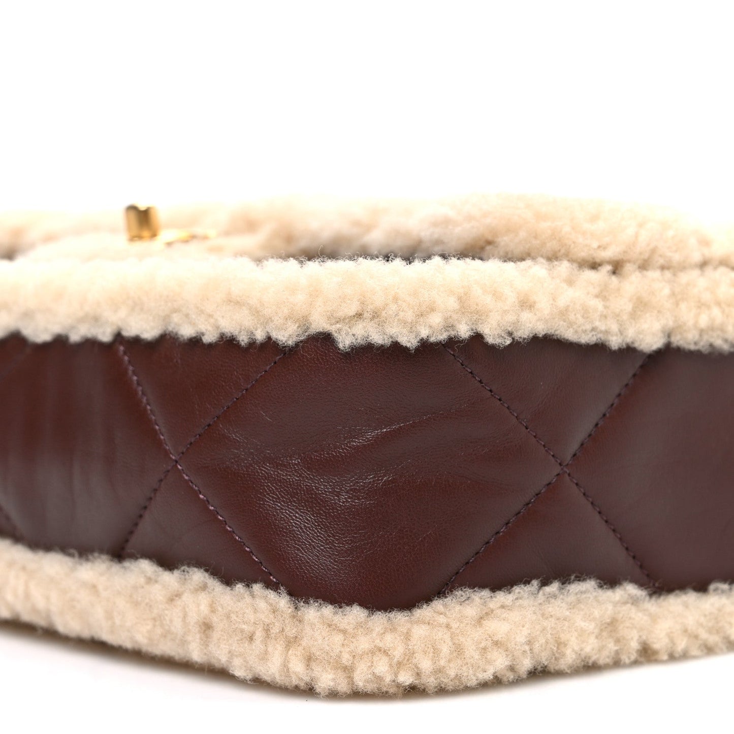 Shearling Lambskin Quilted Furry Coco Flap Beige Dark Brown