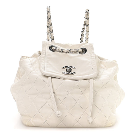 Lambskin Quilted Beijing Backpack Bag White