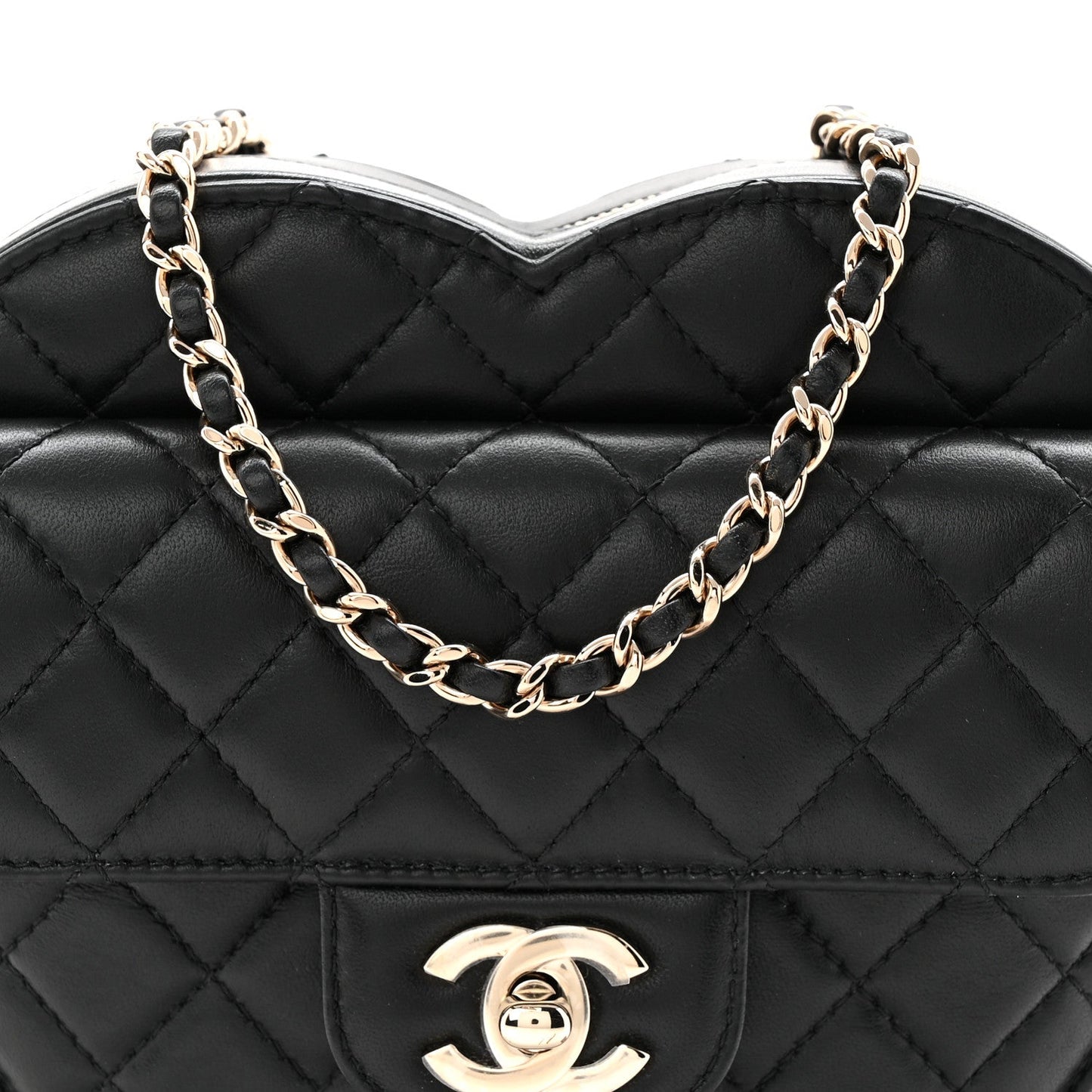 Lambskin Quilted Large CC In Love Heart Bag Black