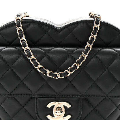 Lambskin Quilted Large CC In Love Heart Bag Black