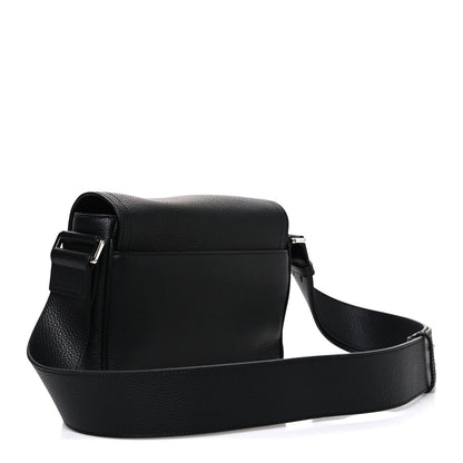 Grained Calfskin Saddle Messenger Bag Black