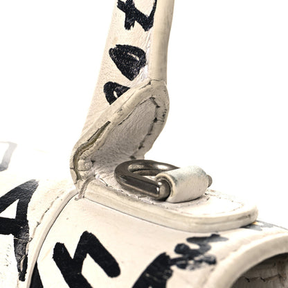 Smooth Calfskin Graffiti Hourglass Top Handle Bag XS White Black