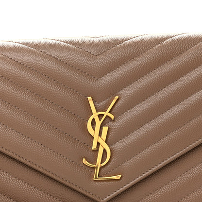 Grain De Poudre Matelasse Chevron Monogram Cassandre Flap Pouch Taupe