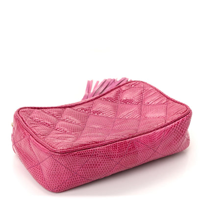 Lizard Quilted Tassel Clutch Pink