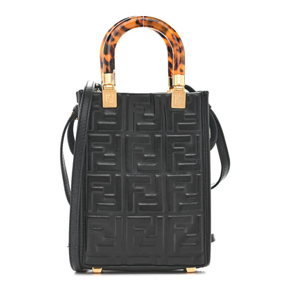 Vitello Plexiglass FF Embossed Mini Fendi Sunshine Shopper Tote Black