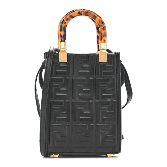 Vitello Plexiglass FF Embossed Mini Fendi Sunshine Shopper Tote Black