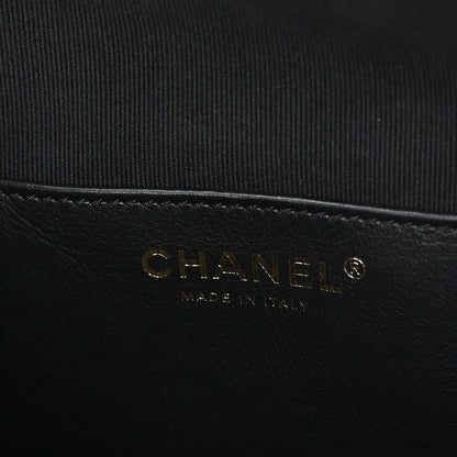 Shiny Crumpled Calfskin Quilted Medium Chanel 25 Handbag Black