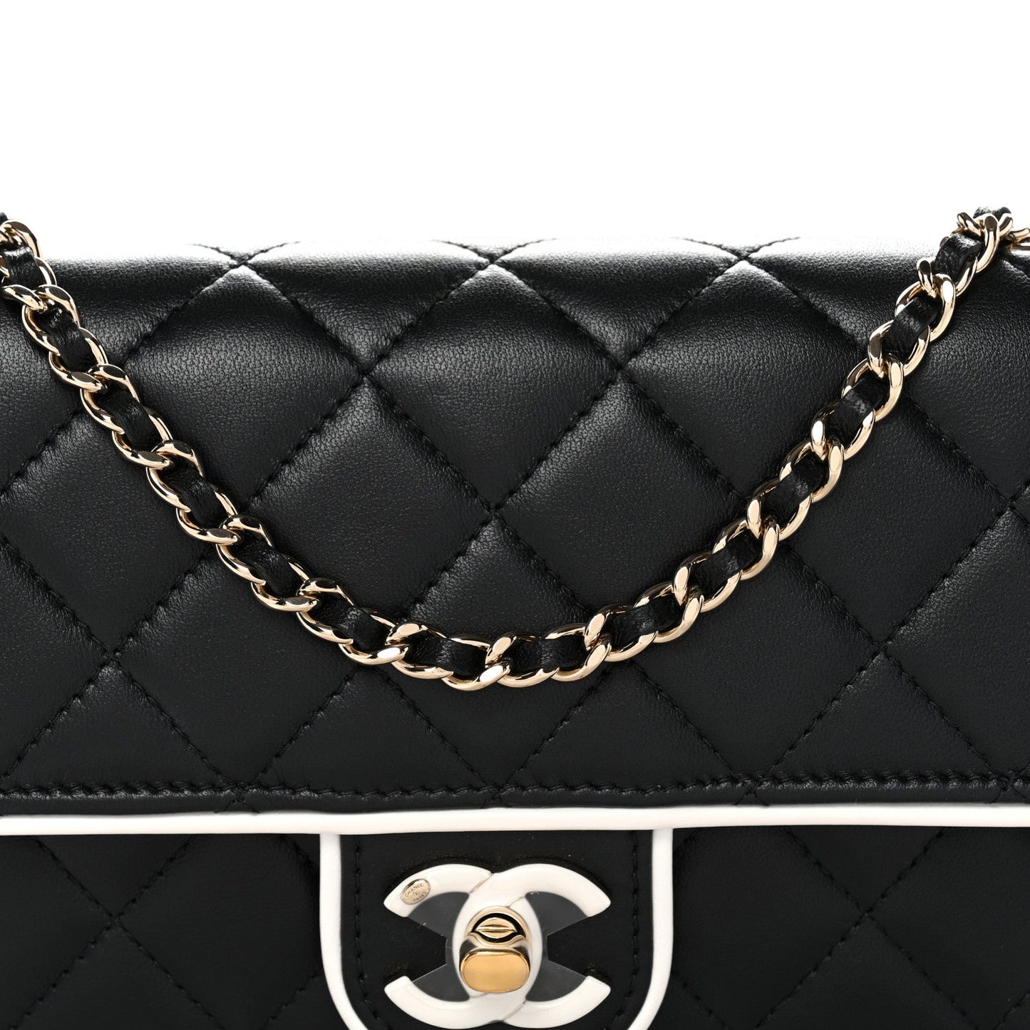 Lambskin Quilted Resin CC Mini Flap Bag Black White