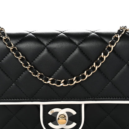 Lambskin Quilted Resin CC Mini Flap Bag Black White