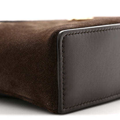 Suede Calfskin Top Handle Trapeze Small Vanity Case With Chain Dark Brown