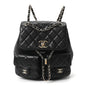 Shiny Caviar Quilted Medium Duma Pockets Drawstring Backpack Black