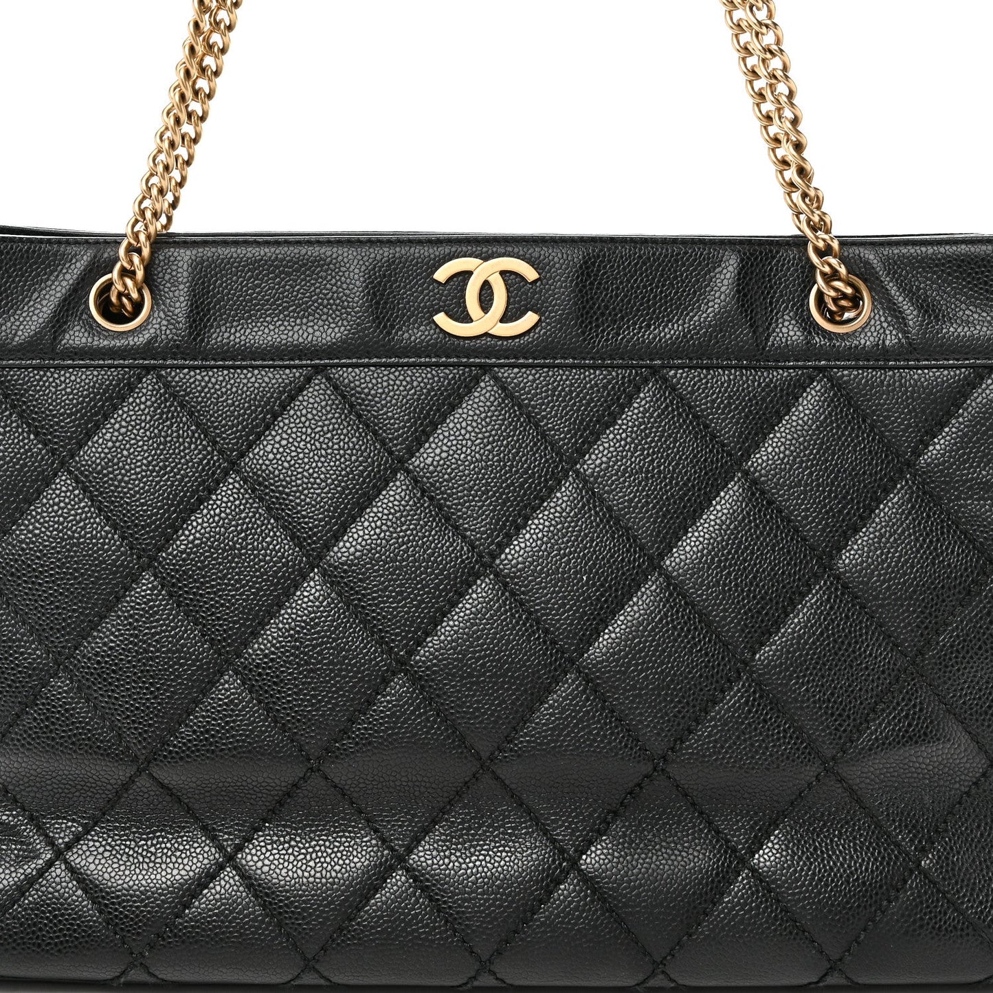 Caviar Quilted Shopping Tote Black