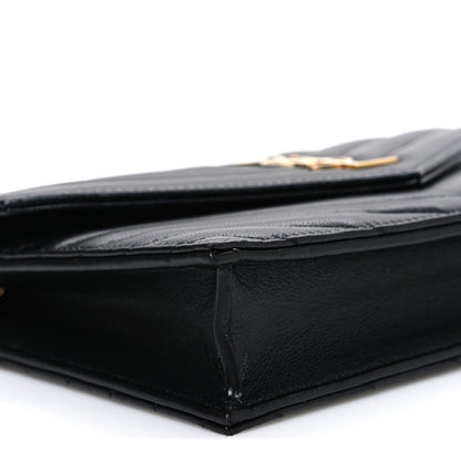 Lambskin Matelasse Chevron Monogram Envelope Chain Wallet Black