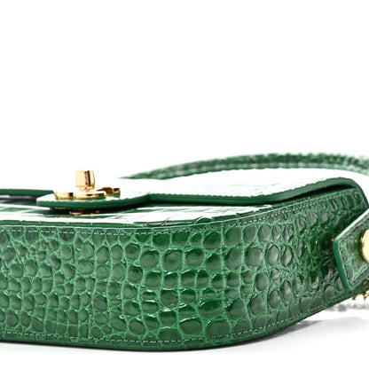 Calfskin Crocodile Embossed Turn Around Mini Flap Emerald
