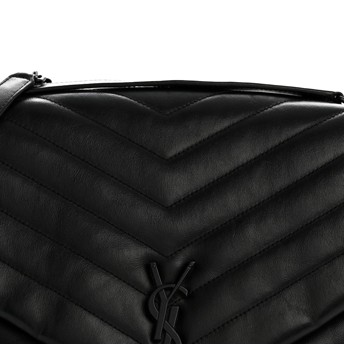Calfskin Y Quilted Monogram Large Loulou Chain Satchel Black
