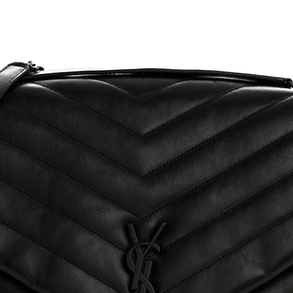 Calfskin Y Quilted Monogram Large Loulou Chain Satchel Black